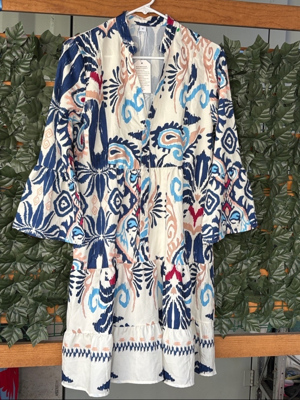 Printed Midi Dress in Navy & Cream - Lightweight Tiered Dress (no brand)